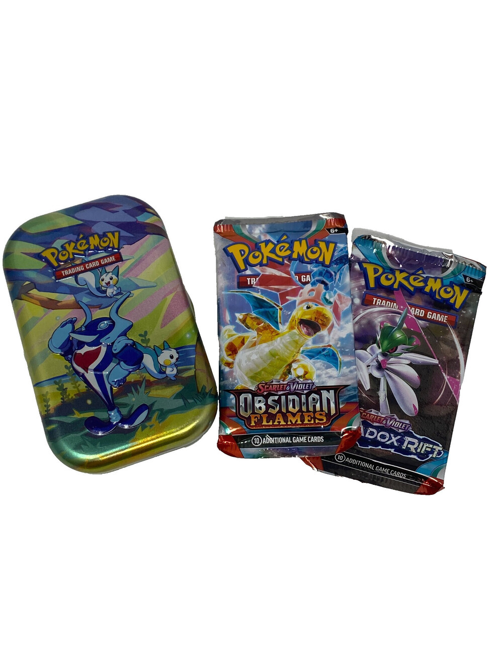 Pokemon Vibrant Paldea Mini Tin Opened 2 Sealed Packs Obsidian Flames Paradox